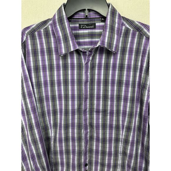 Authentic 7 Diamonds Men’s Long Sleeve Button Up Shirt Size XL Purple Plaid - Picture 4 of 11
